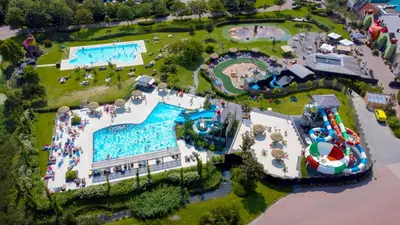 an aerial view of a pool at an amusement park at Slapen in Tuitje in Tuitjenhorn