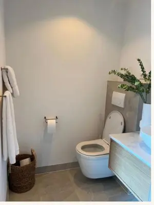 a bathroom with a toilet and a potted plant at Huisje Marie in Zandvoort
