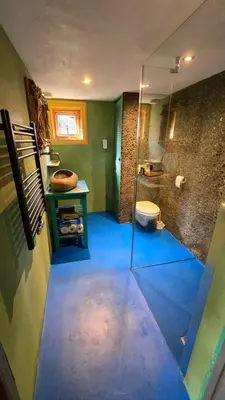 a bathroom with a glass shower and a toilet at Balistyle guesthouse incl Jacuzzi near Amsterdam and Schiphol in Vijfhuizen