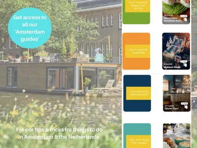a collage of photos of a house and a lake at The Amsterdam Houseboat Family - de Pijp in Amsterdam