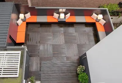 an overhead view of a building with a patio at Hotel Cornelisz in Amsterdam