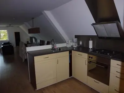 a kitchen with a sink and a stove top oven at Schiphol Apartments in Aalsmeer