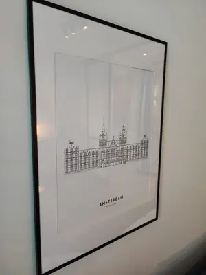 a framed picture of a picture of a building at Luxury room with private bathroom on great location. in Amsterdam