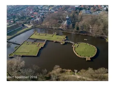 an aerial view of an island in a river at On the coast Comfortable holiday residence in Egmond aan Zee