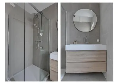 a bathroom with a shower and a sink and a mirror at Meerzicht 57 - 3 bedroom appt with sunny terrace in Uitgeest