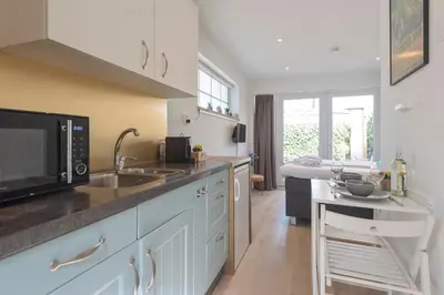 a kitchen with a sink and a microwave at Forest and Ocean in Zandvoort