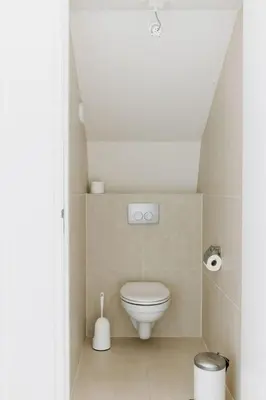 a small bathroom with a toilet in a attic at Villa Duinhuis Zee in Egmond aan den Hoef
