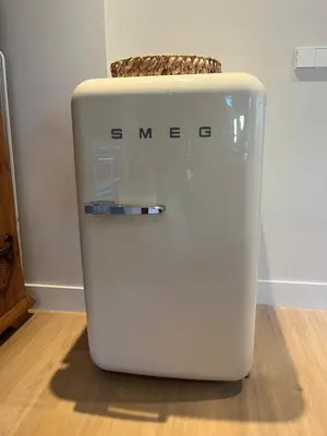 a white refrigerator with a cat on top of it at Studio Elysium in Bergen