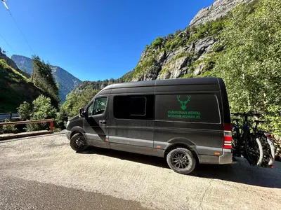 a van parked on the side of a mountain at Mercedes Sprinter Camper FREYA in Heiloo