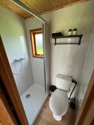 a bathroom with a toilet and a shower at De Meerkoet in Nieuwe-Niedorp