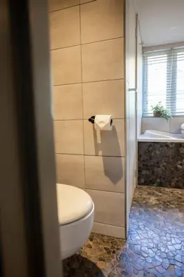 a bathroom with a toilet and a sink and a tub at Loft 48 in Haastrecht