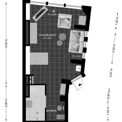 a floor plan of a condo at Studio B in Egmond aan Zee