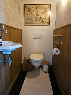 a bathroom with a sink and a toilet at De Gouwe Hooiberg in Hoogwoud