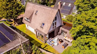 an overhead view of a house with solar panels at Emma's Atelier in Bergen