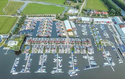 an aerial view of a marina with many boats at Oostergeest 3 6P in Uitgeest