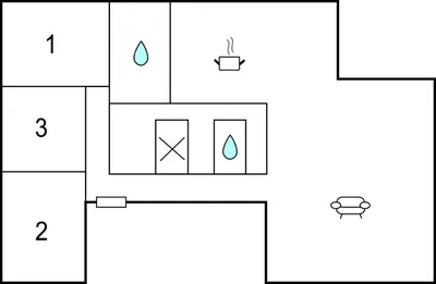 a block diagram of a bathroom with a shower at Appartement Crab in Egmond aan Zee