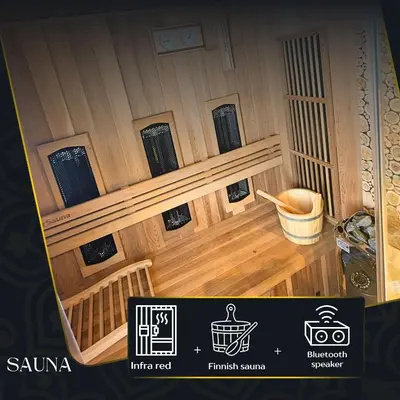 an empty sauna with books on the wall at Tiny room with wellness in Nieuwegein