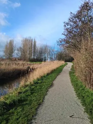 a path next to a river with grass and trees at DE WEELEN met Jacuzzi en of Zwembad Topkeuze Romantiek in Lutjebroek