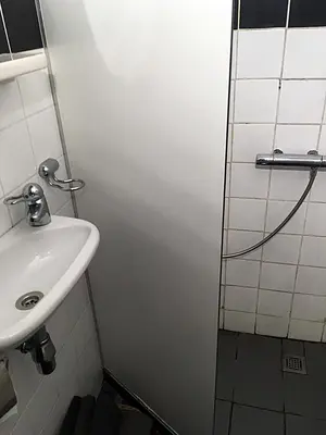 a bathroom with a sink and a shower at Paul en Lettie's Bed and Breakfast in Westbroek