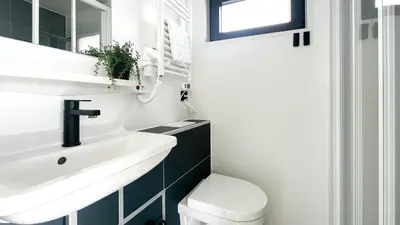 a bathroom with a sink and a toilet and a mirror at Prachtzicht by Droomvilla in Uitgeest