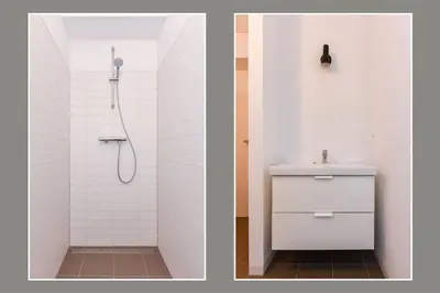 two pictures of a bathroom with a shower and a sink at Luxury semi-detached house near Amsterdam in Loenen aan de Vecht