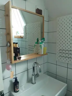 a bathroom with a sink and a mirror at Kraaipan B&B in Amsterdam