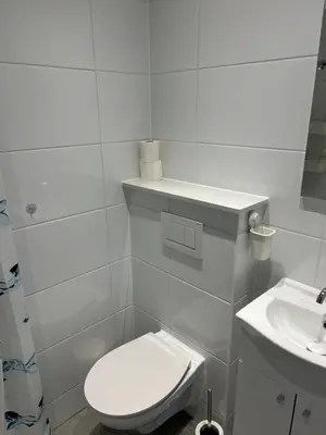 a white bathroom with a toilet and a sink at Private Apt Amsterdam in Amsterdam