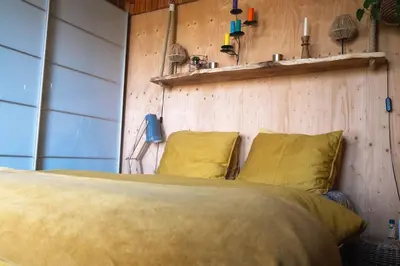 a bedroom with a bed with two yellow pillows at Dunes of Egmond in Egmond-Binnen