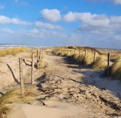 a dirt road through a fence on a beach at Vakantiewoning MV8 in Egmond-Binnen