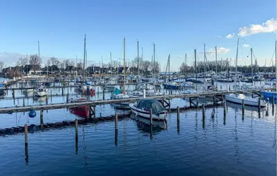 a bunch of boats docked in a harbor at Brussel in Naarden