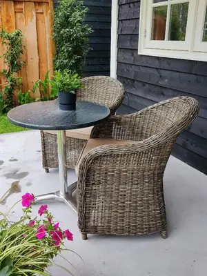 two wicker chairs and a table on a patio at Park De Driesprong in Nieuwveen