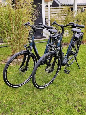 two bikes parked in the grass in a yard at Park De Driesprong in Nieuwveen
