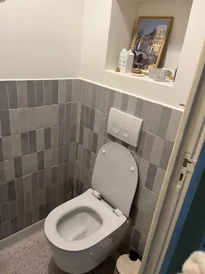 a bathroom with a white toilet in a room at Haarlem jaren' 30 huis Stad & Strand in Haarlem