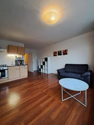 a living room with a couch and a table at Apartments, 20 minutes from Amsterdam, Full service objectcode UM46 in Uitgeest