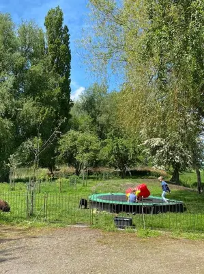 a child standing on a picnic table in a park at heerlijk buitenhuis op 20 minuten van Amsterdam in Nieuwersluis