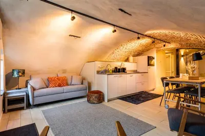 a living room with a couch and a table at 2 Luxurious canal apartments in Utrecht in Utrecht