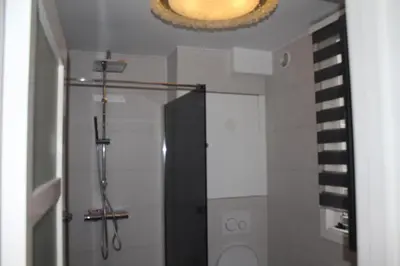 a bathroom with a shower and a toilet at Cozy Apartment in the Centre of Amsterdam in Amsterdam