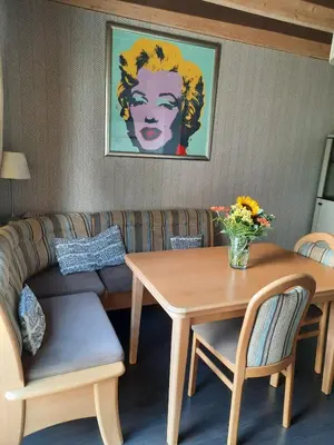 a living room with a couch and a table at T kan Verkeren - Houseboat in Amsterdam