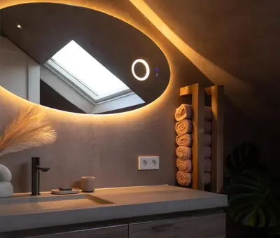 a bathroom with a sink with a skylight and a mirror at Enjoy Heaven in Schellinkhout