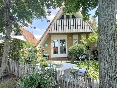 a house with a table and chairs in the yard at Holiday home in Burgerbrug for family in Burgerbrug