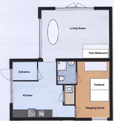 a floor plan of a small apartment with at Guesthouse 70m2 with private garden and free parking in Rijnsburg