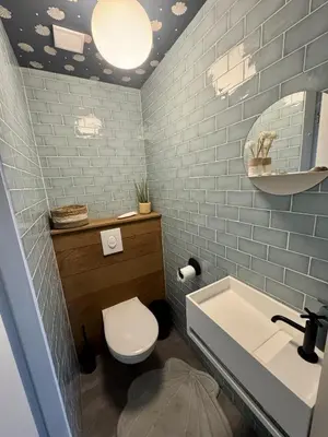 a bathroom with a white toilet and a sink at Bungalowpark de Horn - 128 in Dirkshorn
