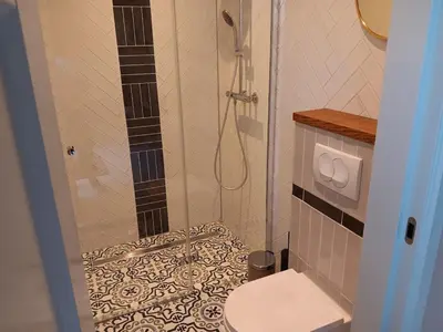 a bathroom with a shower and a toilet at Guesthouse Voorhout in Voorhout