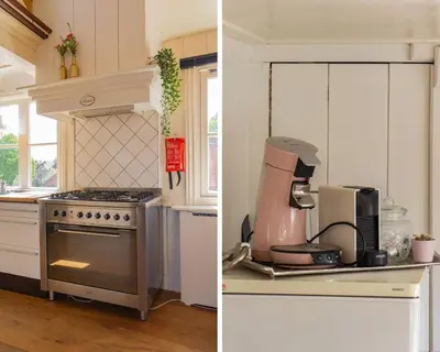 a kitchen with a counter with a mixer on a stove at Pat's home in Alkmaar