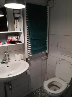 a bathroom with a toilet and a sink at Almost At The Beach in Wijk aan Zee