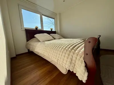 a bedroom with a large bed with a large window at Holiday Home Vijfhuizen 2pers Lisa in Vijfhuizen