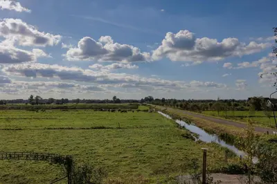 a road in a field next to a river at De Lindenhof in Tienhoven