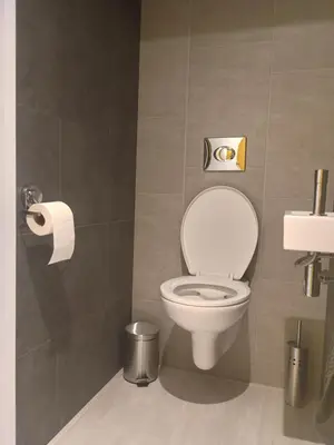 a bathroom with a toilet and a roll of toilet paper at B&B Sunflower Leiden in Leiden