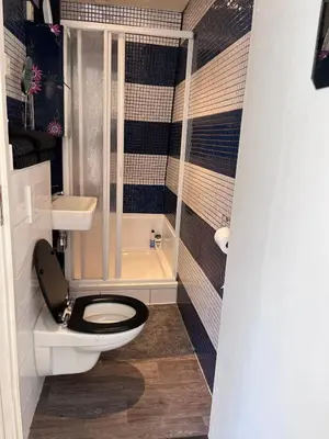 a small bathroom with a toilet and a sink at Comfortabel studio 19 min from downtown Amsterdam in Purmerend
