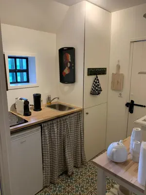a kitchen with a sink and a counter top at De Vink Bed & Breakfast in Abcoude